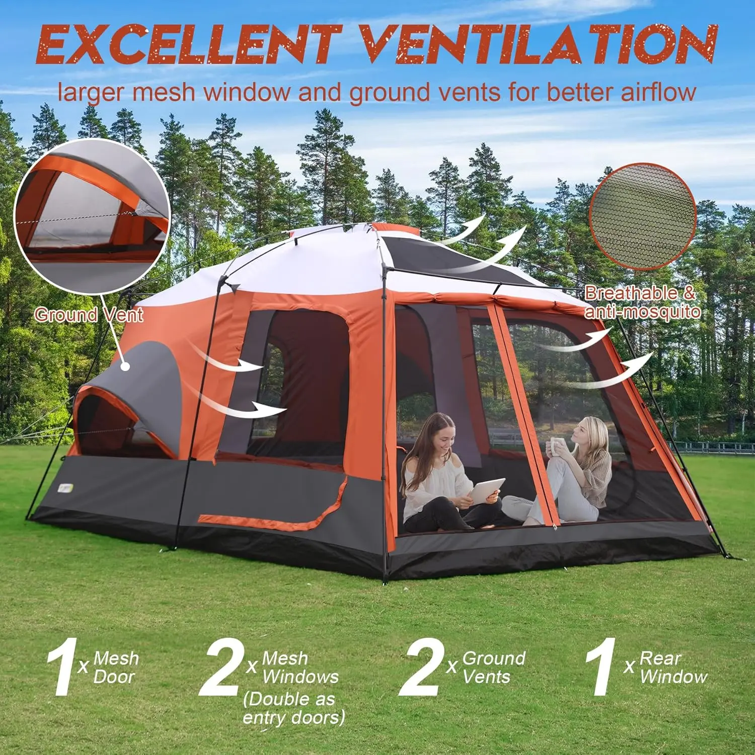 Family Inflatable Tent with Panoramic Skylight, Waterproof Air Camping Shelter for Hiking & Glamping