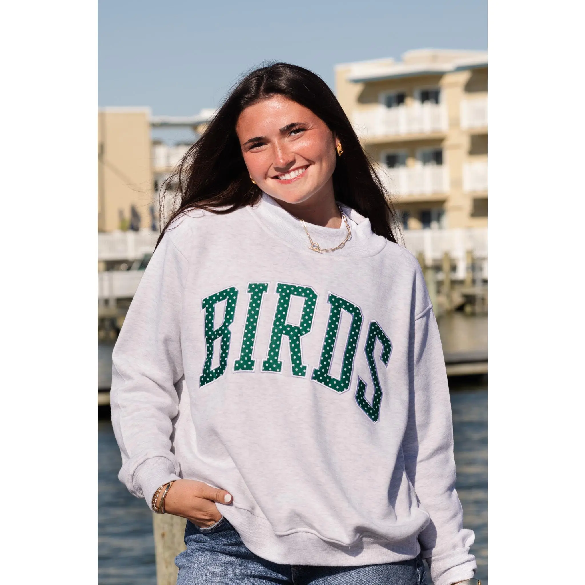 Philly Polka Dot Birds Mock Neck Sweatshirt
