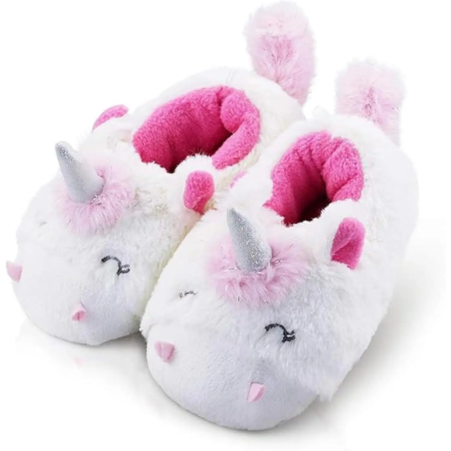 Toddler Girls' Unicorn Slippers, Soft Plush Toddler House Shoes with Memory Foam Arch Support and Anti-Slip Sole, Prewalker Toddler