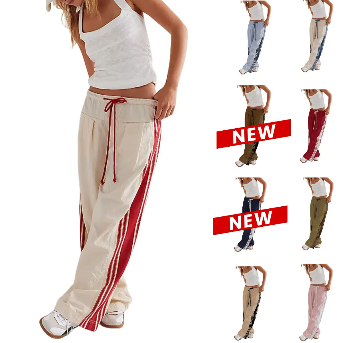 Yeokou Women's High Rise Wide Leg Track Pants - Drawstring, Side Striped, Slouchy Palazzo Pants with Pockets, Adjustable Minimalist Activewear for Athletic Sportswear,summerwins,summeroutfits,vacationoutfits,beachoutfits,back to school shopping