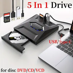 USB 3.0/Type-C External CD DVD Drive With SD/TF & USB 3.0 Slots Optical DVD RW CD Drive Burner Reader VCD Player For Laptop PC