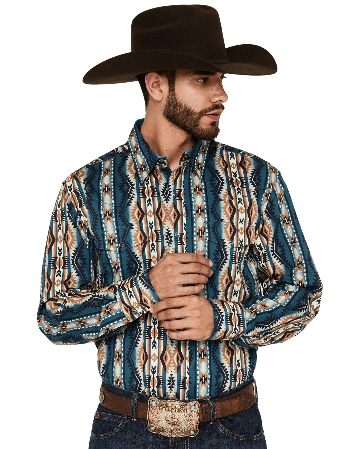 Wrangler Men's Men'S Checotah Southwestern Striped Long Sleeve Pearl Snap - 112384297