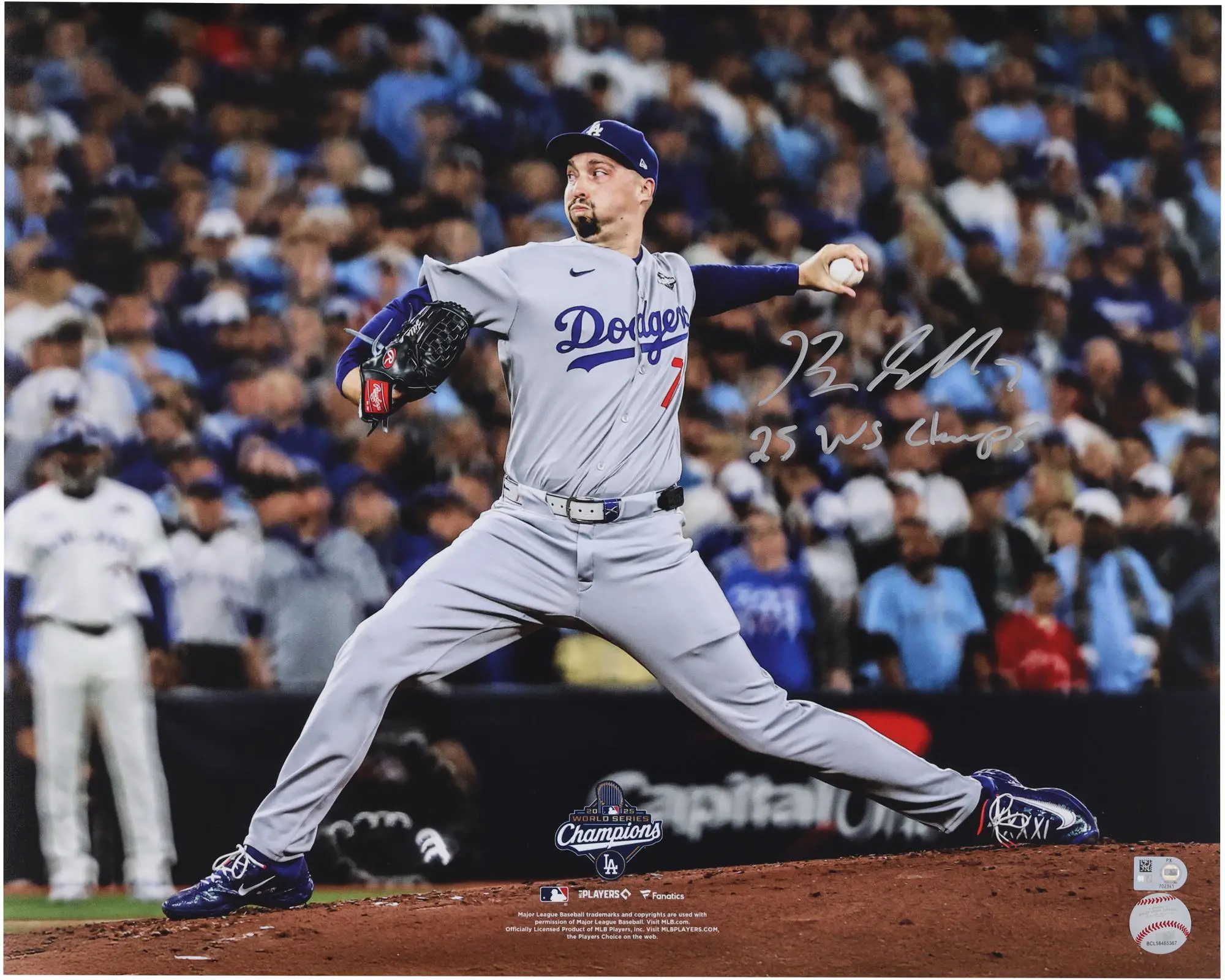 Blake Snell Los Angeles Dodgers Autographed 2025 MLB World Series Champions 16" x 20" Photograph with "25 WS Champ" Inscription - Fanatics Authentic Certified