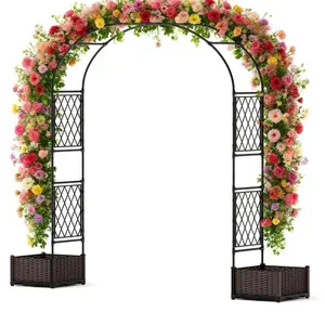 Garvee 2 in 1 Rose Arch with Durable Metal Frame, Featuring 2 Flower Box Planters, Ideal for Garden Trellis, Archway, and Pergola Use - Stylish and Functional Outdoor Garden Decor