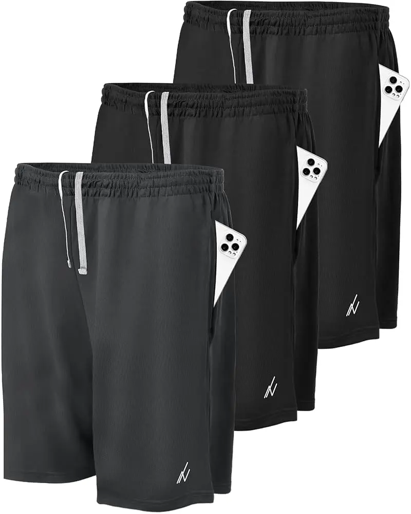 NY Threads Men's 3-Pack Quick Dry Polyester Gym Shorts - Adjustable Drawstring Athleisure Casual Shorts, Ideal for Athletic Training, Fitness, Gym, Athletic Training Shorts, Fitness Shorts