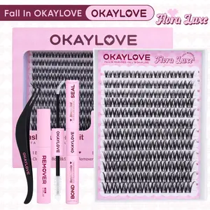 OKAYLOVE Lash Clusters Kit, Flora Luxe Wispy Cluster Lashes with Long-lasting Lash Bond and Seal, Tweezers and Remover DIY at Home for Natural Clean Girls Makeup