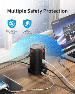 Power Strip Tower, Charging Tower for Multiple Devices, 16.5FT Surge Protector Tower with 12 AC Outlets 5 USB Ports (1 USB C) Overload Protection for Home Kitchen Dorm Office Desk (black-16.5ft)