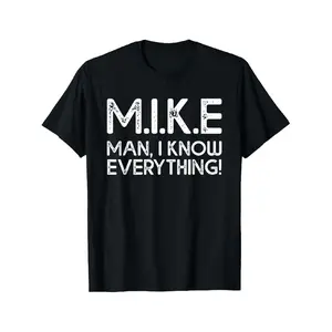 Men's Short-Sleeve Crewneck Vintage T-Shirt, Funny Mike Acronym "M.IKE for Man, I KNOW EVERYTHING!" Graphic, Casual Regular Fit, Slight Stretch Fabric, Streetwear, Shortsleeve