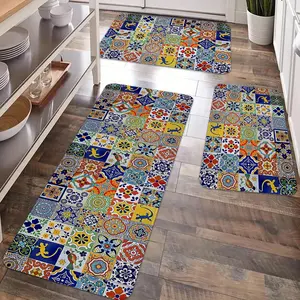 2/3pcs kitchen anti slip carpet floor mat, Floral area rug, Floral Rugs, floral pattern printed anti fatigue floor mat, soft flannel washable floor mat, suitable for kitchen, dining room, decoration