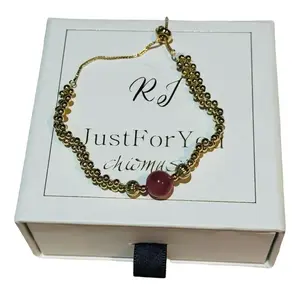RJ JustForYou Bead Bracelet with Red Stone, Gold Bead Design, Includes Clasp, Elegant Jewelry for Everyday Wear