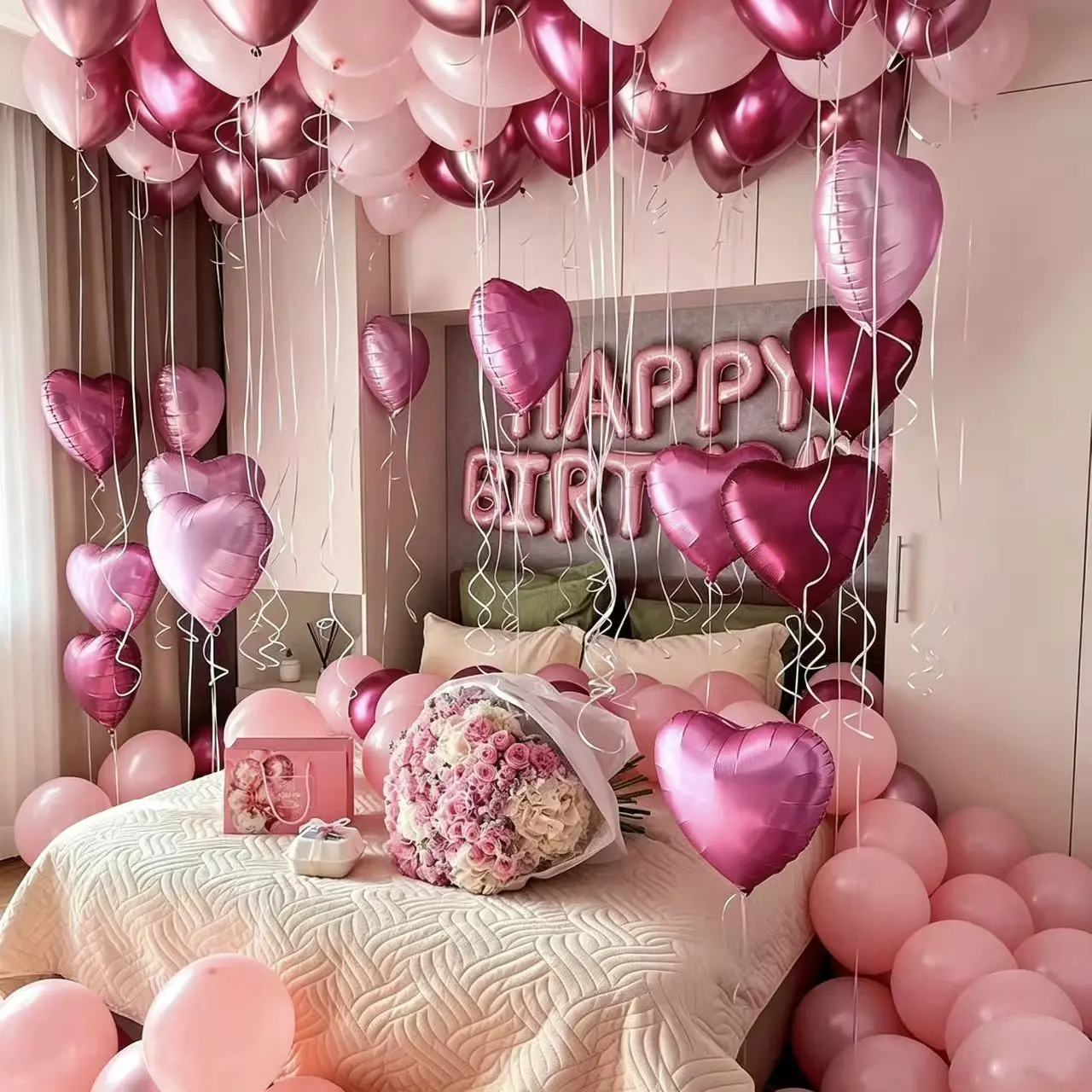 49pcs Birthday Balloon Decorations Set, Includes 16 Inch Balloons & Heart Shaped Balloons, Perfect for Parties, Weddings, Home Decor, Party Balloons Decorations