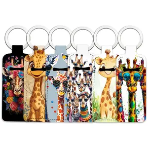 6 pcs giraffe Pattern Lipstick Storage Bag Set for Women - Portable Outdoor Lipstick Pendant Keychain Accessory - Portable, Elastic, and Compact Design, Suitable for Both Men and Women - Perfect for Home and Travel, Floral Pattern Keychain