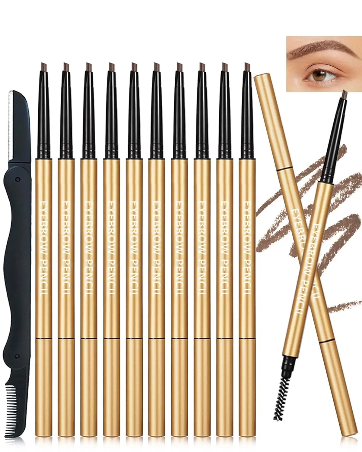 Eyebrow Pencil, Light Brown Ultra-Fine Retractable Eye Brow Pencil,Long-Lasting Waterproof Eyebrow Tint Pen Kit for Define Shape and Fill Brow,Women's Mother's Day Makeup Gift Set for Women-02