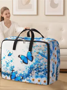 Floral Butterfly Flower Pattern Storage Box, Space-Saving Large Handheld Organizer, Ideal for Moving, Travel, Camping, Dormitory, Bedroom