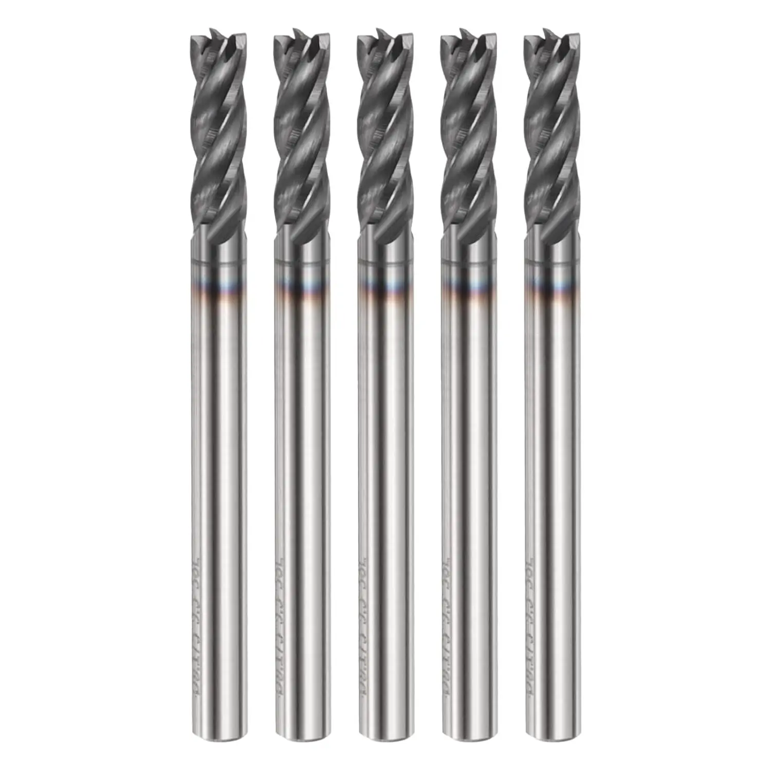 5pcs Carbide Square Nose End Mill Bit 1/8" Cut Dia 4 Flutes TiAlN Coated Milling for (1/8" Shank 3/8" Cut Length 1-1/2" Long 30 Degree)