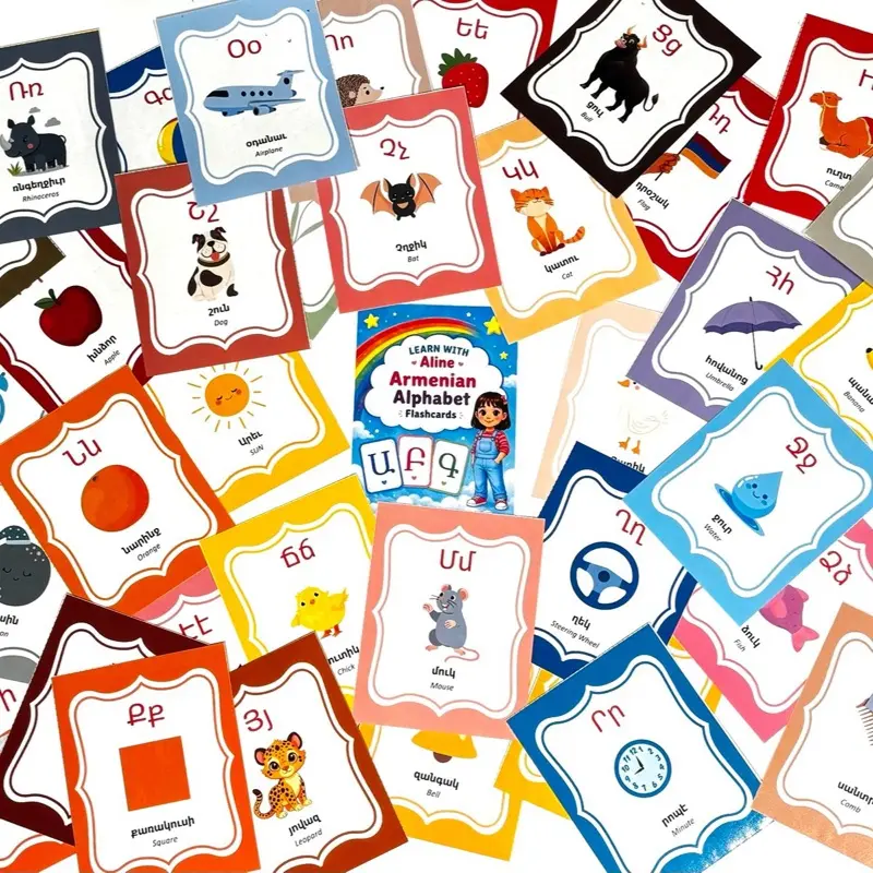 Armenian Flash Cards, Double-Sided Dry Erase Educational Flashcards with Marker for Kids