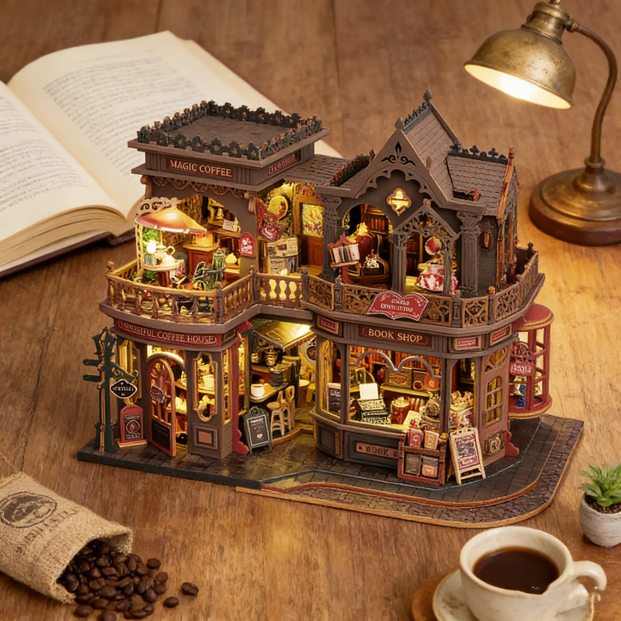 DIY Miniature Wooden Dollhouse Kit, Miniature Furniture, Miniature Set, 3D Puzzle Bookshelf Model, Creative Room Decor, Birthday Gift, Suitable for Adults & Teens