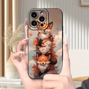 A phone case with a pattern of three little foxes playing in autumn, TPU shockproof full protection case, suitable for iPhone 17/16/15/14/13/12/11 PRO MAX PLUS AIR E XS and PROMAX MINI, is an ideal gift for friends and family, MS2590