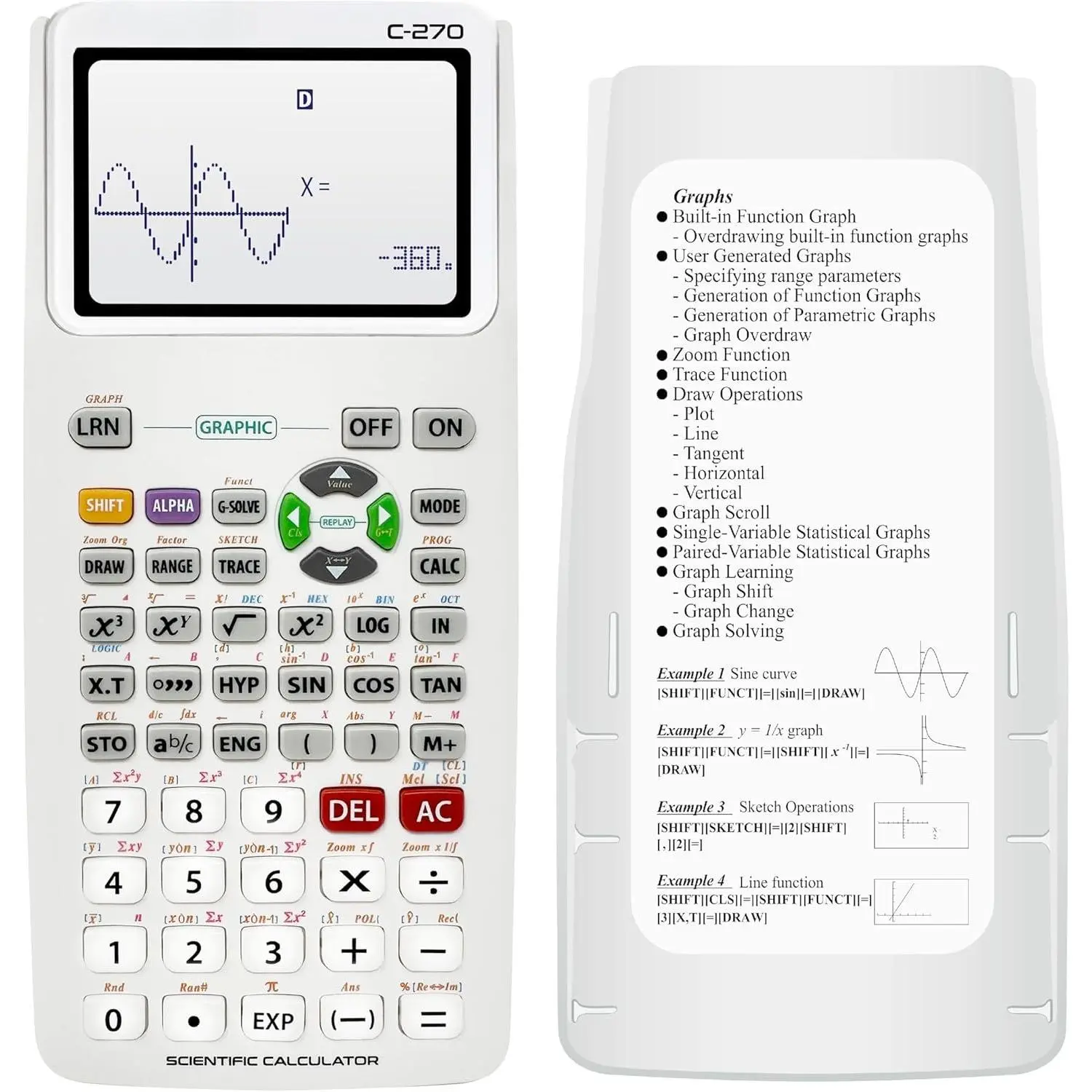 Scientific Calculator with Graph Functions for College and High School Students, Engineering,  Mathematics, Calculus, Algebra, Geometery, Trigonometry, Statistics, Physics, Chemistry, White