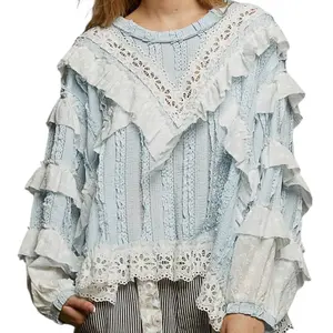 Eyelet Muse Lace Knit Top – Blue