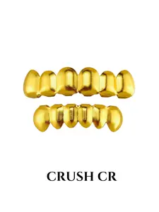 CRUSH CR 1pc/2pcs Copper 14K Gold Plated Fang Multi-Tooth Grillz, Full Top & Bottom Set, Fashion Hip-Hop Tooth Jewelry For Black Women, Girls & Men, Suitable For Parties, Street Fashion & Daily Wear, Teeth Cover Girls, Accessory