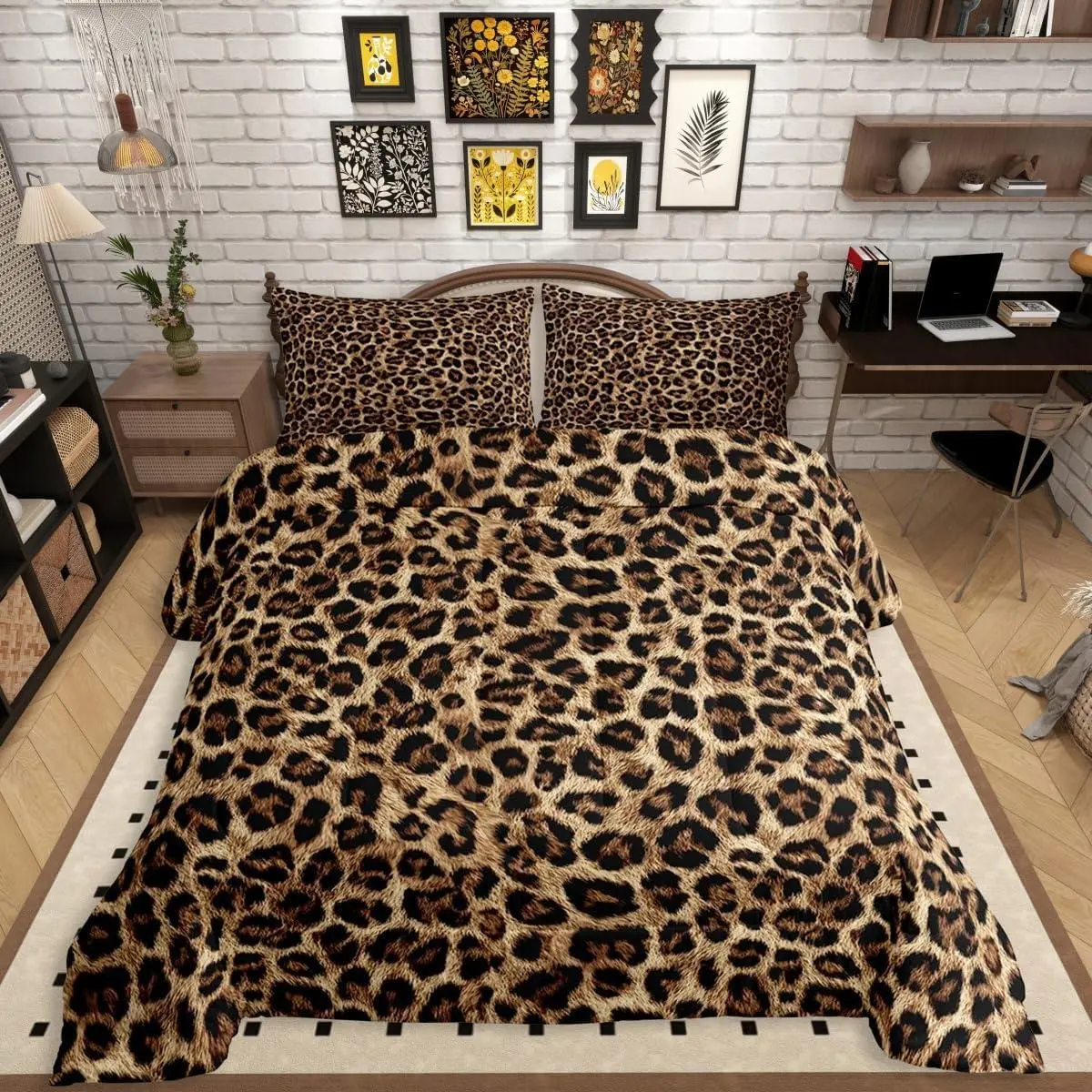 Leopard Comforter Set,African Cheetah Print Bedding Sets,Wild Animal Skin Duvet Insert,Farmhouse Bed Set Lightweight