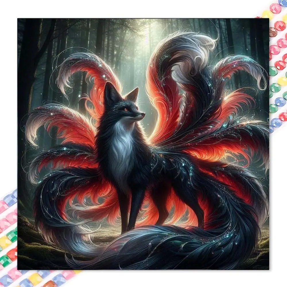 1 set of DIY diamond painting kit, 5D diamond art kit, DIY decoration of nine-tailed fox, forest mosaic, diamond art, DIY art home decor, Wall Art Painting, Handicraft