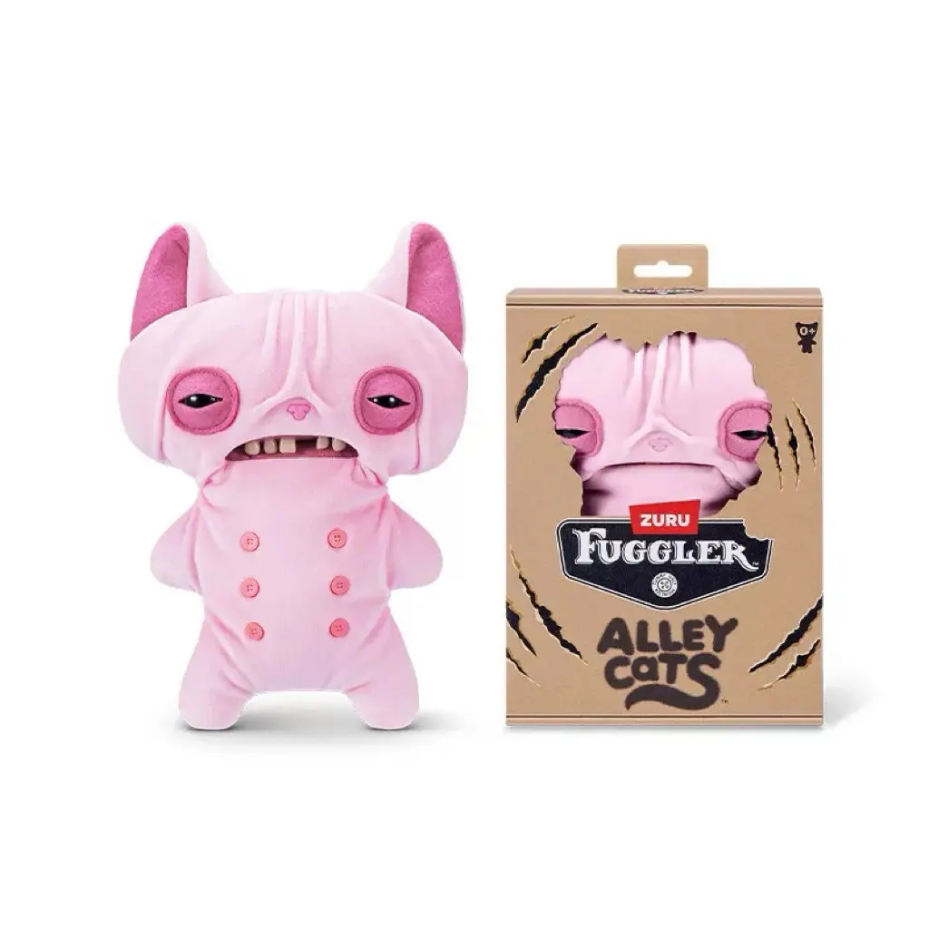 Fuggler Ally Cats Series Pink Cat Plush Toy 9.5 Inch (24 cm), Quirky Weird-Cute Stuffed Figure, Soft Plush Collectible Doll for Display & Collection