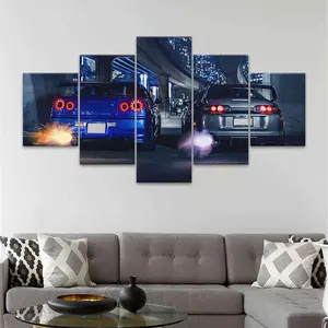 Car Pattern Canvas Painting, 5 Counts/set Modern Art Wall Art, Hanging Wall Art, Art Wall Decoration, Wall Decor for Home Living Room Bedroom Office, Ornaments