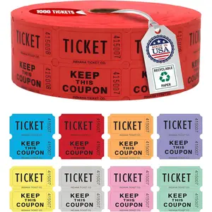 1000 Red Raffle Tickets Double Roll for Events Fundraiser Carnival Fair Door Prize Drink/Food Tickets Classroom Reward Bingo Auction 50/50 Cash Draw, 8 Color Selection