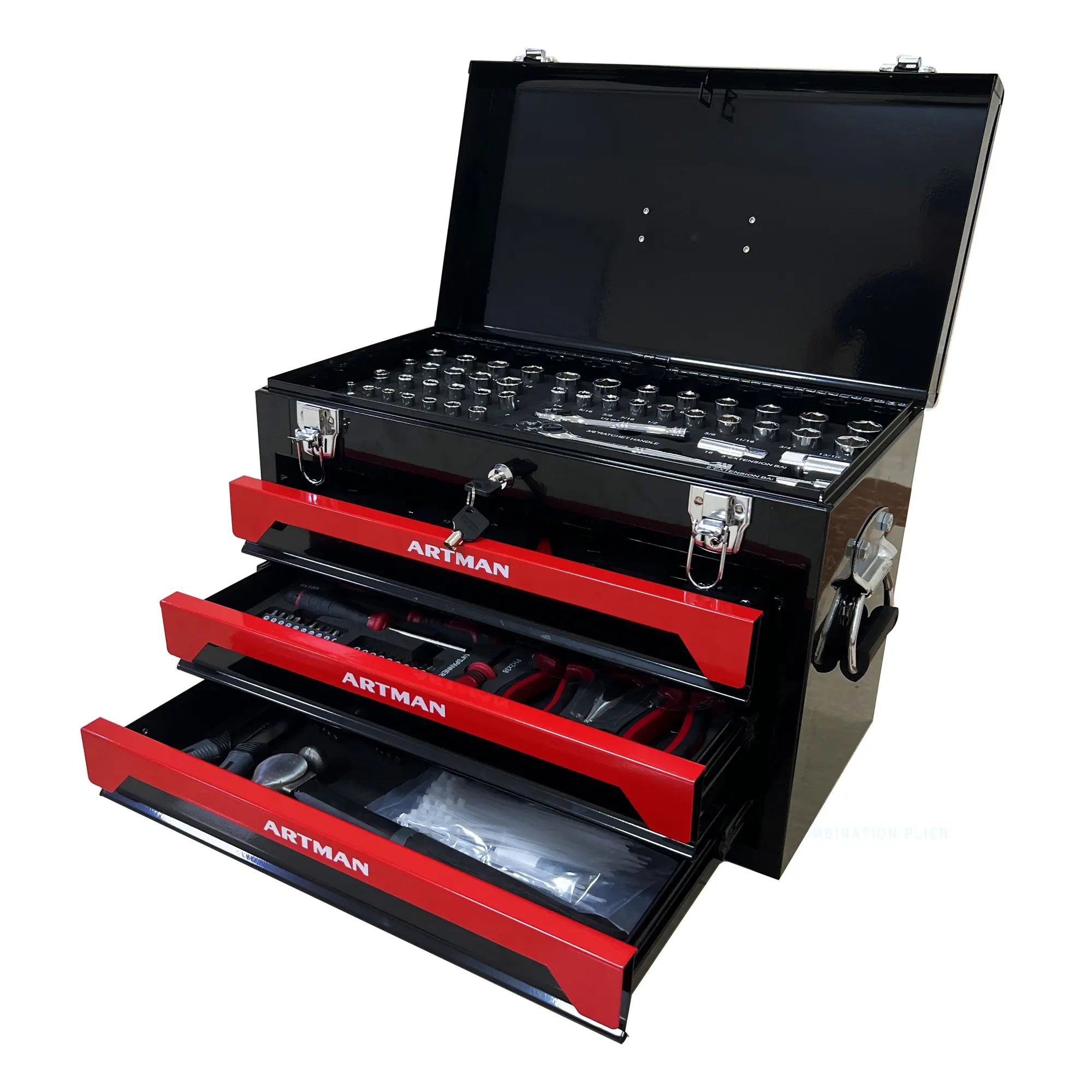 439Pcs Mechanics Tool Set, Industrial hand tool set，Household Tool kit with 3-Drawer Heavy Duty Metal Box, Portable Tool Box for Home/Auto Repair