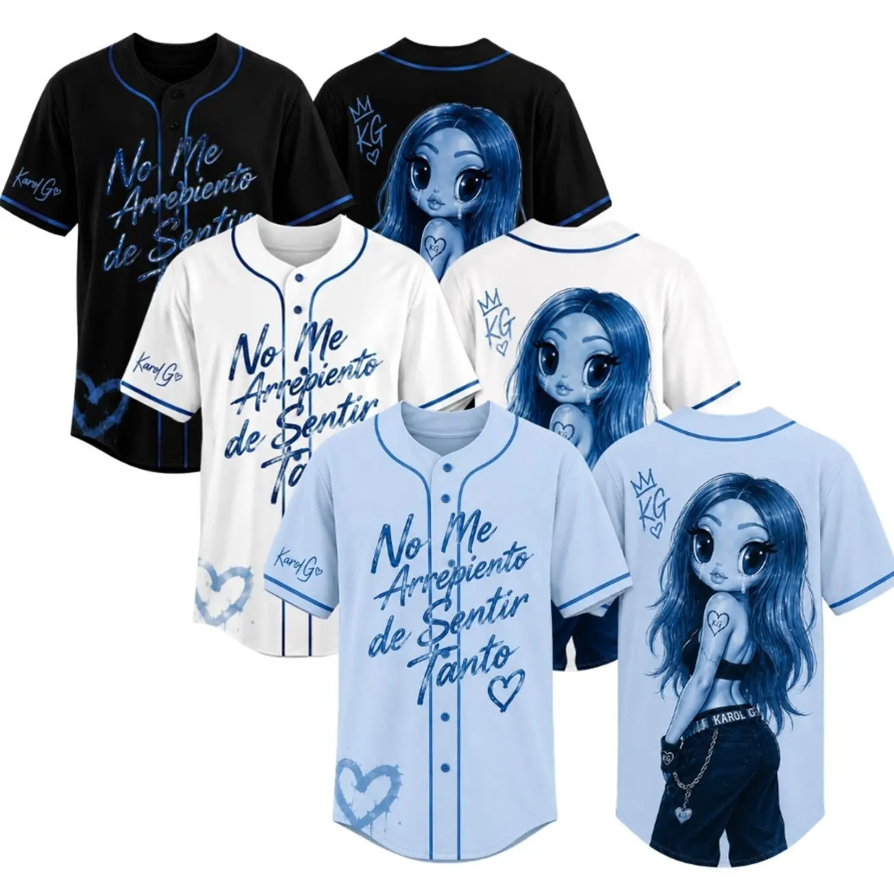 No Me Arrepiento de Sentir Tanto Baseball Jersey Women's Blue Graphic Sports Shirt Double-Sided Design Latin Music Concert Outfit Fan Gift