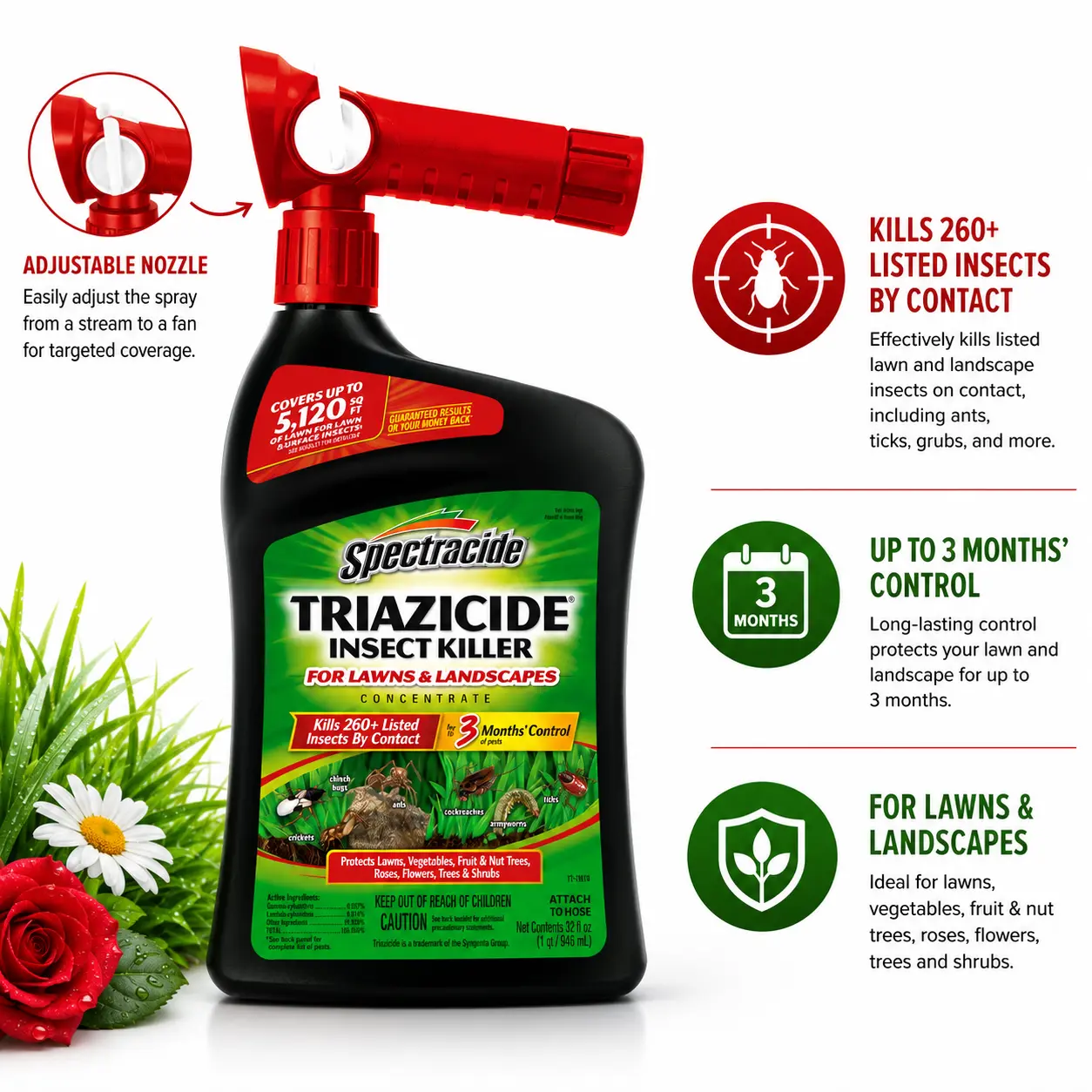 Spectracide Triazicide Insect Killer 32oz, Ready-to-Spray Lawn & Garden Pest Destroyer