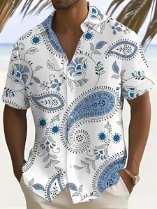 Classic Paisley Pattern Casual Shirt, Men's Loose Fit Turn-Down Collar Short Sleeve Top, All over Print, Comfortable Daily Wear