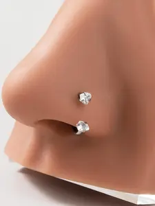 Heart Shaped Zircon Inlaid Nose Ring, Sparkling Zircon Inlay, Stainless Steel U Shaped Nose Ring, Fashionable Nose Jewelry for Women & Girls, Trendy All-match & Exquisite Jewelry for Birthday Gift, Nose Piercing Jewelry, Gems Nose Ring