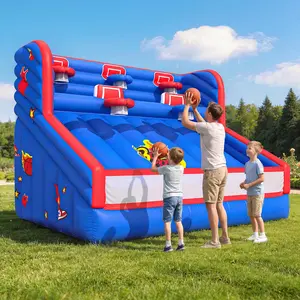 AECOJOY Inflatable Basketball Shooting Game, 5 Hoop Design with 680W Blower, 840D Oxford Fabric, Complete with Stakes & Carry Bag, Indoor Outdoor Game for Backyard, Parties & School Events