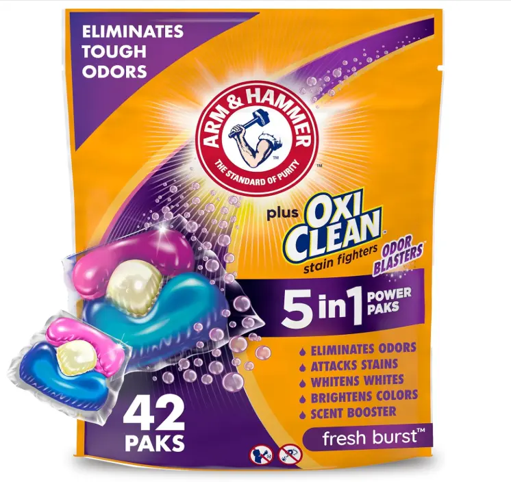 Arm & Hammer Plus OxiClean With Odor Blasters Laundry Detergent 5-IN-1 Power Paks, 42CT (Packaging may vary)