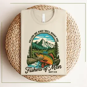 Christian Fishing T-shirt | Fishers of Men Tee | Outdoors Faith Shirt | Bible Verse Matthew 4:19, Father's Day Gift for Him