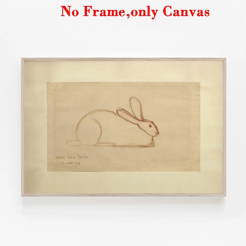 1 PC, wall art, vintage poster, antique sketch rabbit art print, abstract simple animal canvas painting, unique and creative wall aesthetic decoration, perfect decoration for living room and bedroom, frameless