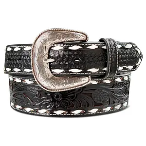 Ariat Men's Leather Tapered Floral Buck Lacing Black Belt