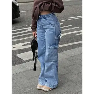 Women's High-Waisted Stretch Jeans - Vintage Industrial Workwear Pants with Multiple Utility Pockets, Stretchy Non-See-Through Fabric for Everyday & Formal Outfits - Machine Washable All-Season Jeans, Ladies Jeans, Casual Streetwear Sold by