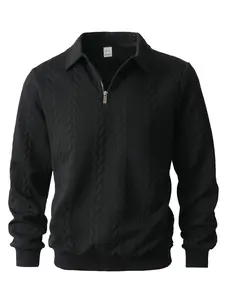 Men's Fashion Plain Knit Polo Neck Pullover Sweater, Knitwear Long Sleeve Zipper Top, Casual Sporty Sportswear for Spring & Fall, Essential Wardrobe Item