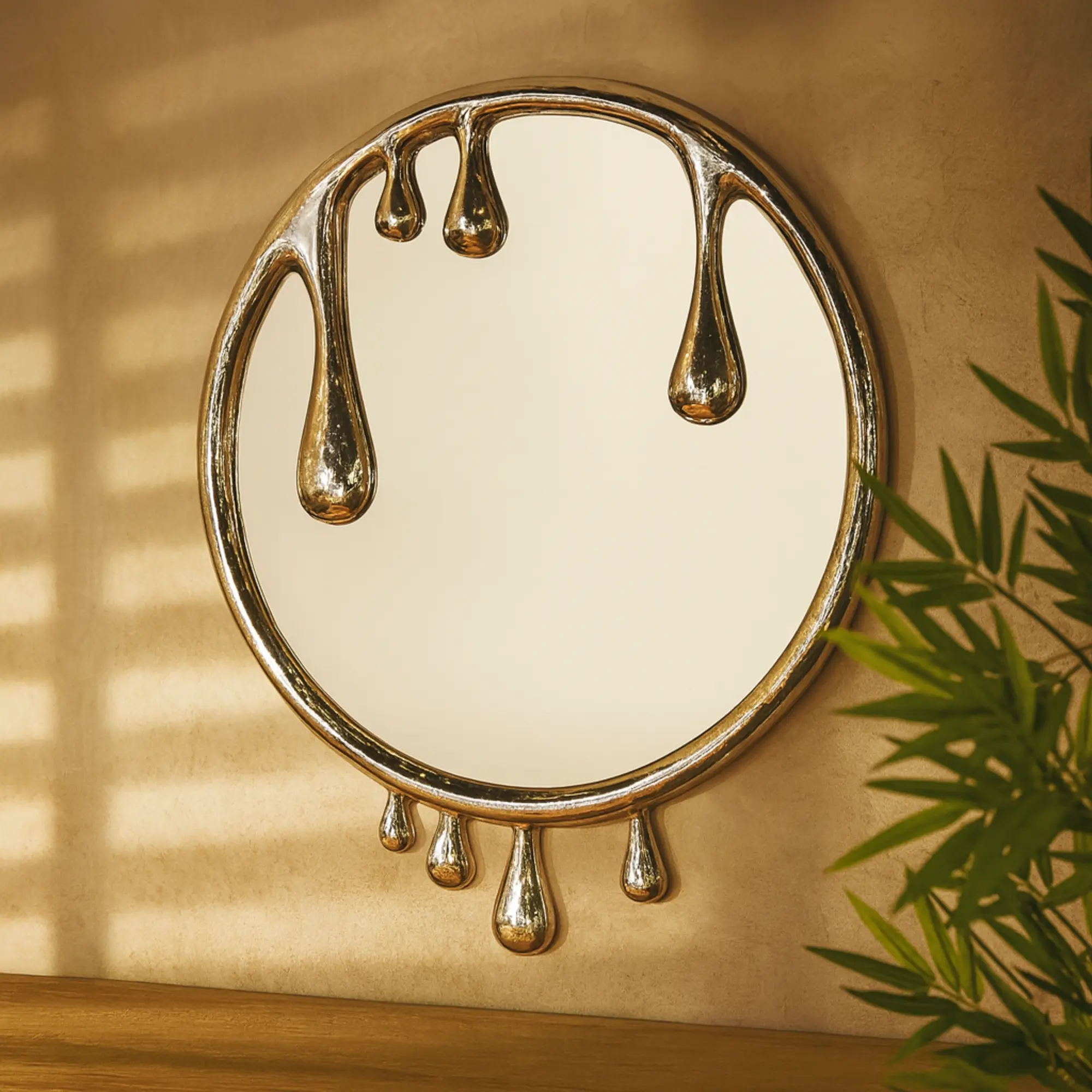 Abstract Aluminum Metal Drip Wall Mirror with Melting-Designed Frame, Minimalist Glass Decor for Entryway, Hanging Home Decor Mirror, Modern