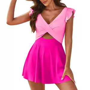 Women's One Piece Swimsuit Ruffle Cutout Swimdress Tummy Control V Neck Wrap Swimwear Swimming Sport Clothing Beach