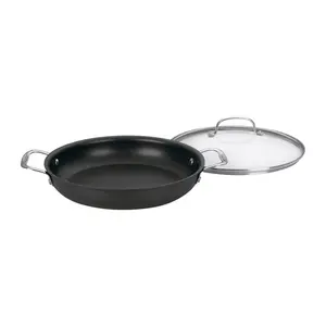 Cuisinart Chefs Classic Nonstick Stainless Steel-Aluminium Saute Pan - 12 in, Black Handles, Glass Lid, Kitchen Cookware