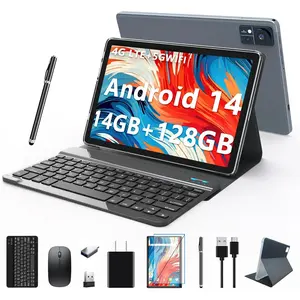 Android14 tablet 2025 Latest 10 inch 128GB ROM+14GB RAM+1TB Expand Octa-Core 5G WiFi Tablet ,4G Cellular with 2 Sim Slot 13MP+8MP 7000mAh BT5.0 GPS 2 in 1 tablet with keyboard|mouse|pen|case-Grey