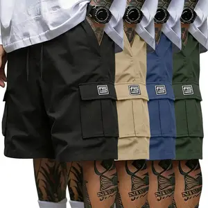 Men's 4-Pack Heavy-Duty Cargo Shorts - Adjustable Drawstring Waist, Non-Stretch Polyester Fabric, Plain Menswear, Durable Easy-Care Activewear, Half-Length Industrial Shorts for Construction, Outdoor Activities, Men's Cargo Shorts