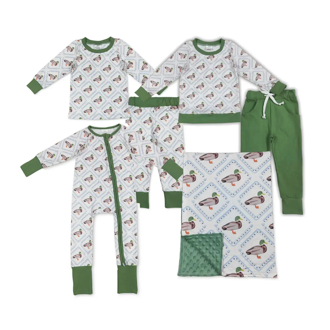 Cozy Hunting Mallard Duck Double-ended zipper Long-Sleeved Pajamas Loungewear Nightwear Junior Onesie
