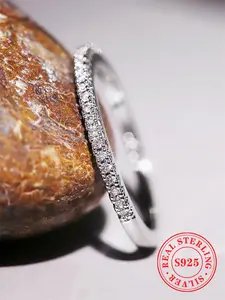 925 Sterling Silver Fashion Rhinestone Decorated Ring, Women's Wedding/anniversary/party Jewelry Gift, Trendy All-match & Exquisite Jewelry for Birthday Gift, Girlfriend Gifts, Elegant Engagement Ring, Silver Jewelry, Solitaire Engagement Rings