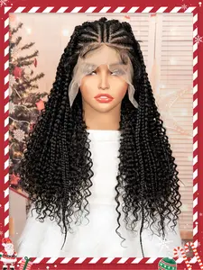13X6 HD Lace Frontal Half Braided CurlyWigs Synthetic Half-Cornrows Half-Curly Wig with BabyHair Pre Styled Braid Wigs
